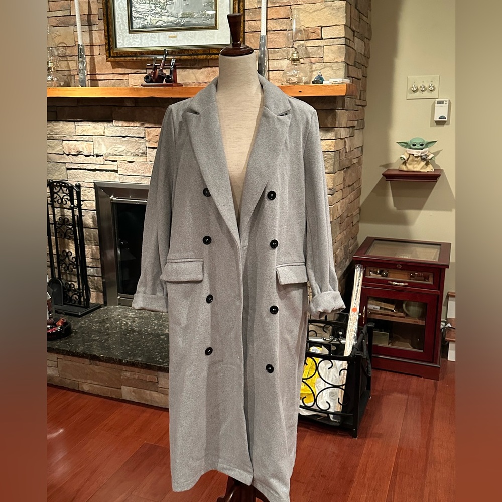 Long grey double breasted jacket